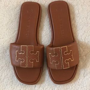 Tory Burch | Double T Logo Sport Slide Bourbon Miele/Gold Sandal Size 8.5